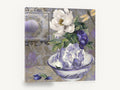 Peony Pitcher and Dragonfly, white peony blue pitcher still life, floral canvas wall art print ready to hang