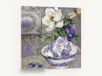 Peony Pitcher and Dragonfly, white peony blue pitcher still life, floral canvas wall art print ready to hang