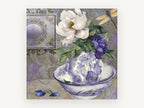 Peony Pitcher and Dragonfly, floral canvas wall art print, front view