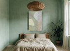 Sage Leaf Panels floral canvas print on the wall of a bedroom