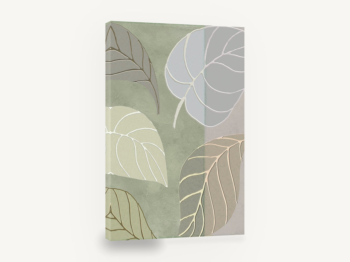Sage Leaf Panels, sage green leaf illustration botanical, floral canvas wall art print ready to hang