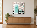 Fresh Chilled Fifties Fridge vintage canvas print on the wall of a living room above a sideboard