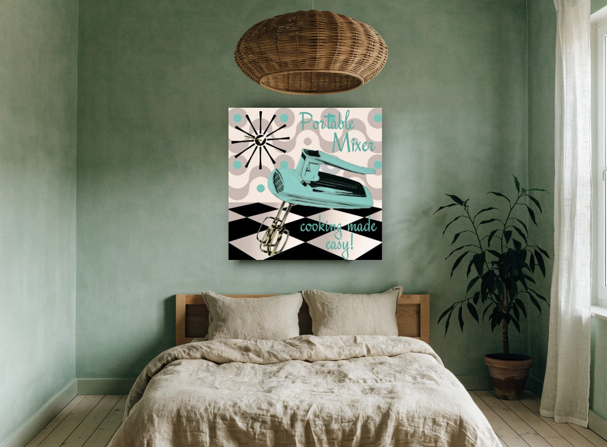 Portable Mixer Kitchen vintage canvas print on the wall of a bedroom
