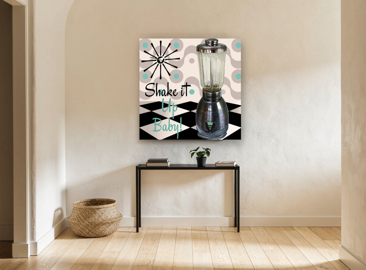 Shake It Up Baby vintage canvas print on the wall of a hallway