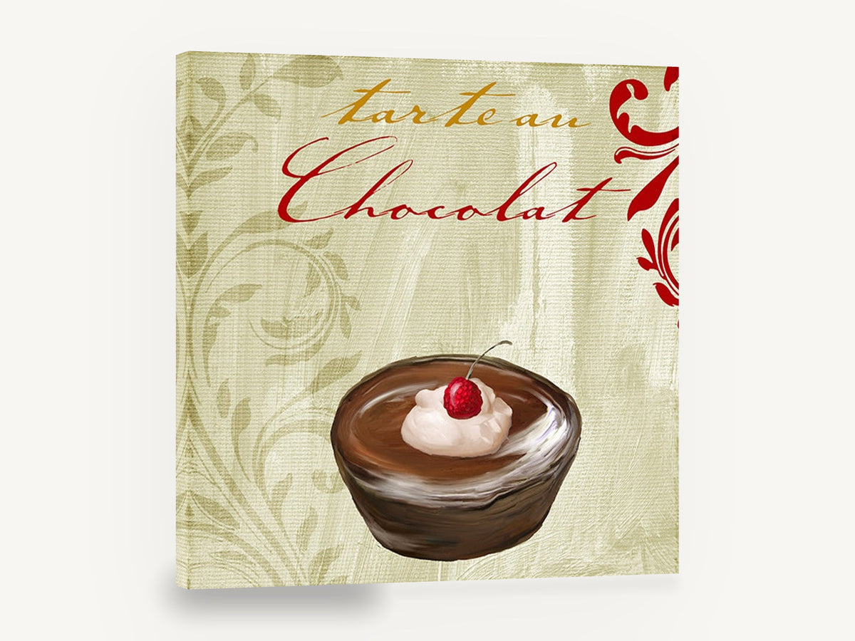 Chocolate Tart Cream, chocolate tart raspberry kitchen, kitchen canvas wall art print ready to hang