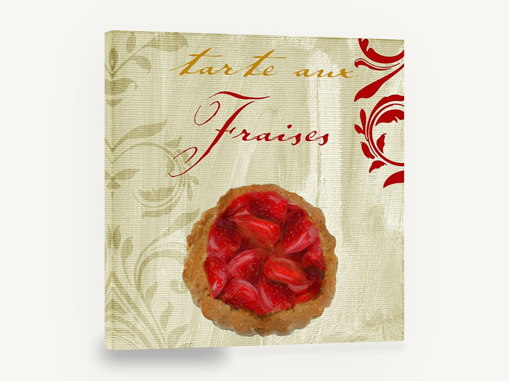 Tarte aux Fraises, strawberry tart typography kitchen, kitchen canvas wall art print ready to hang