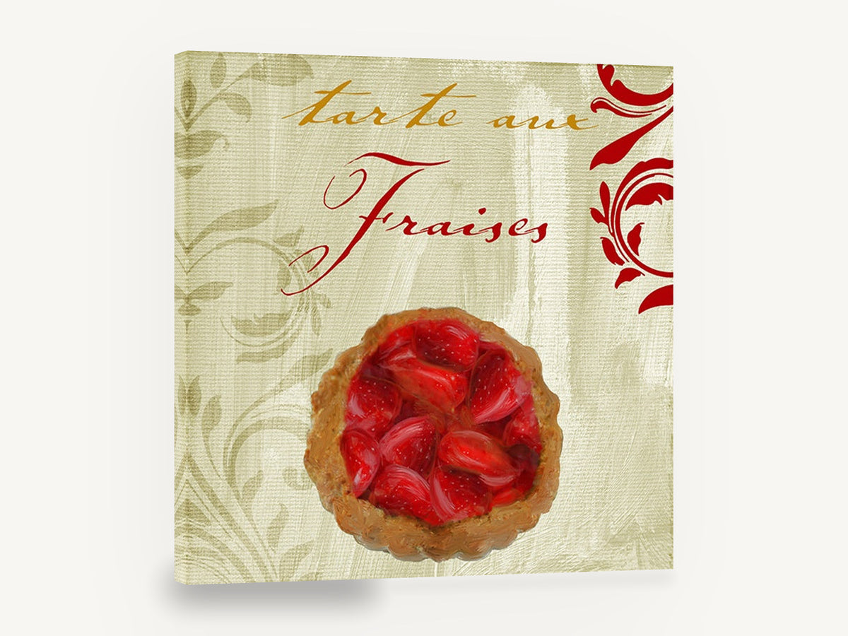 Tarte aux Fraises, strawberry tart typography kitchen, kitchen canvas wall art print ready to hang