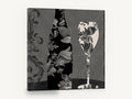 Damask Bottle and Glass, black white wine bottle glass damask, kitchen canvas wall art print ready to hang