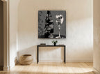 Damask Bottle and Glass kitchen canvas print on the wall of a hallway