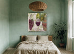 Vineyard Cellar Script floral canvas print on the wall of a bedroom