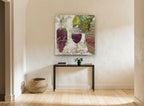 Vineyard Cellar Script floral canvas print on the wall of a hallway