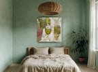 White Wine Cellar Script floral canvas print on the wall of a bedroom