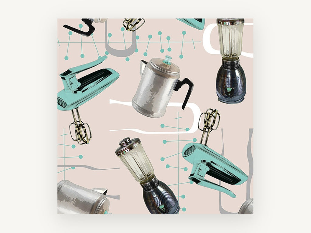 Atomic Kitchen Appliances, vintage canvas wall art print, front view