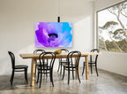 Violet Poppy Bloom floral canvas print on the wall of a dining room