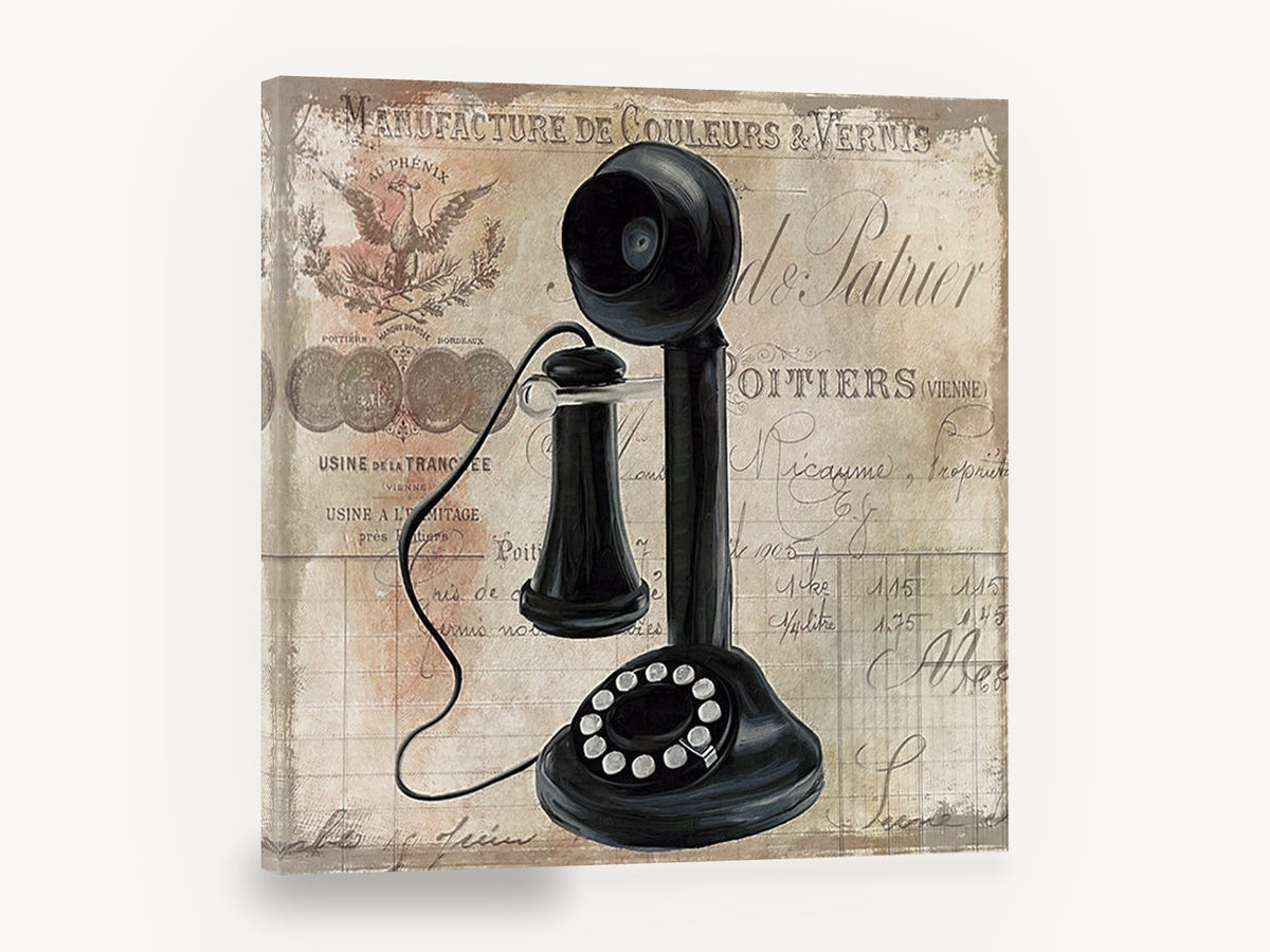 Candlestick Telephone Letterhead, vintage candlestick telephone french, stretched canvas wall art print ready to hang