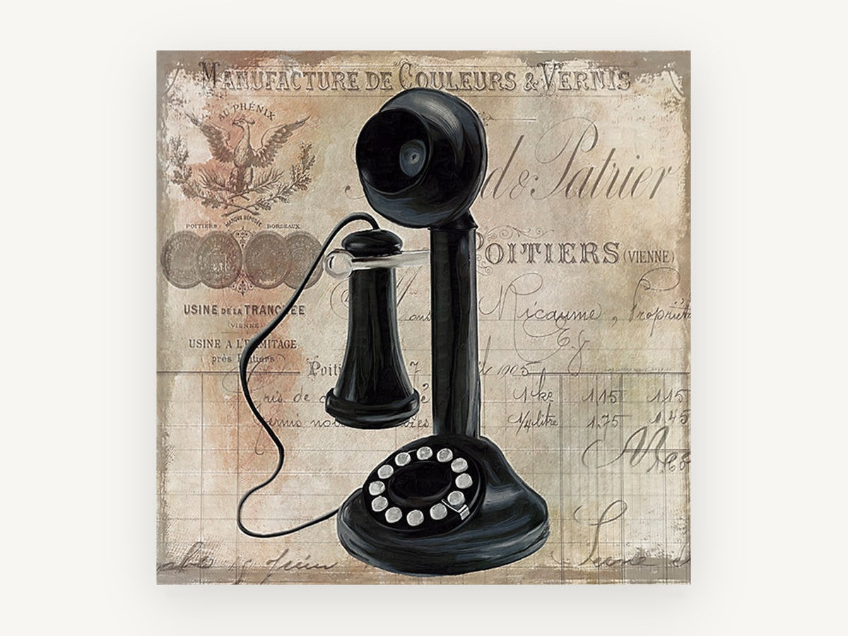 Candlestick Telephone Letterhead, vintage canvas wall art print, front view