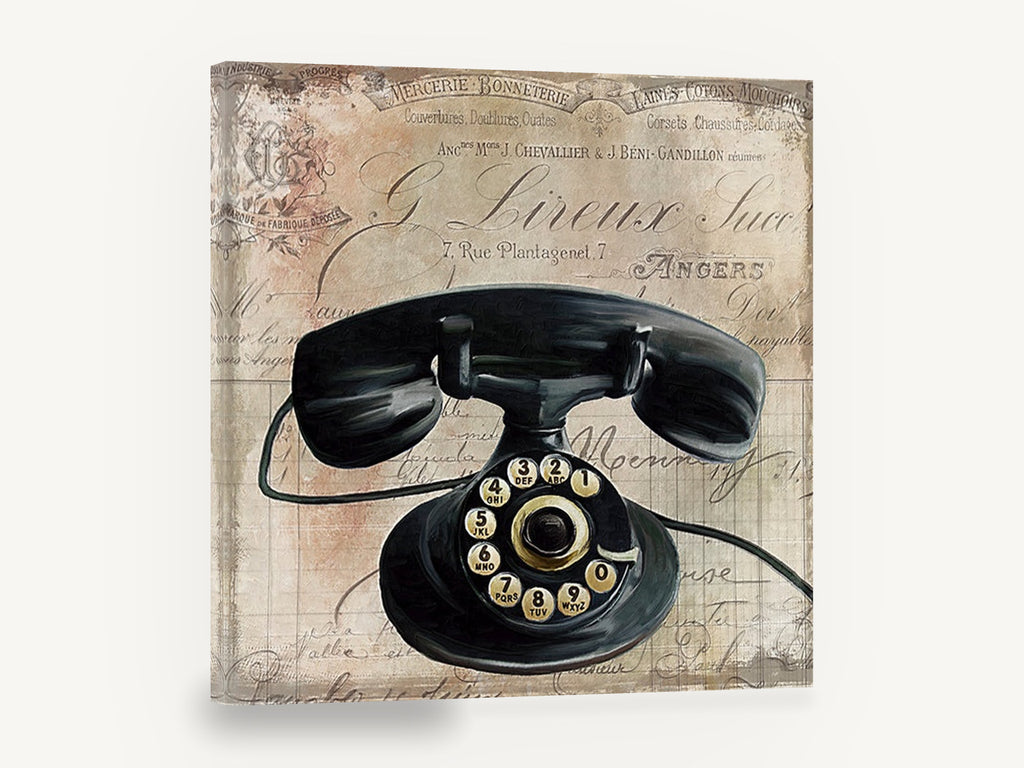Rotary Telephone Ledger, vintage black rotary telephone, stretched canvas wall art print ready to hang