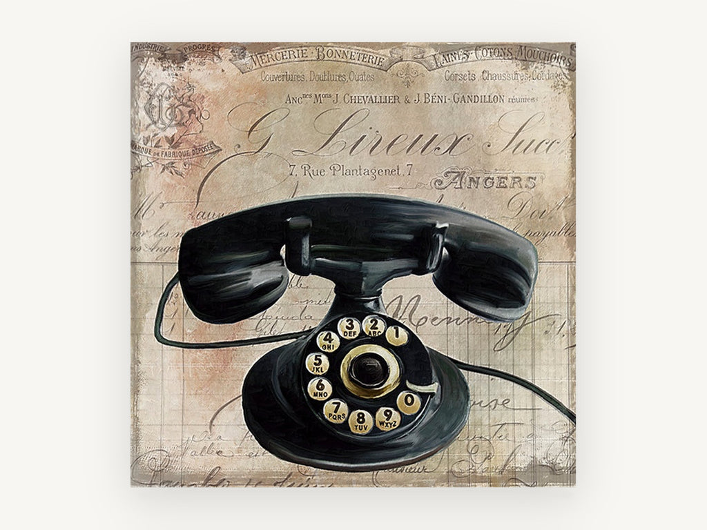 Rotary Telephone Ledger, vintage canvas wall art print, front view