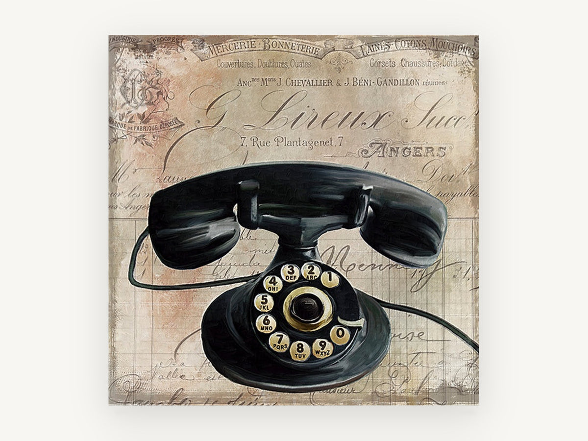 Rotary Telephone Ledger, vintage canvas wall art print, front view