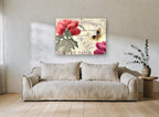 Parisian Peony Postcard floral canvas print on the wall of a living room