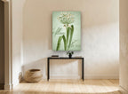 Green Allium Script floral canvas print on the wall of a hallway