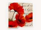 Scarlet Poppies on Script, red poppies french script floral, floral canvas wall art print ready to hang