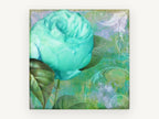 Aqua Rose Scrollwork, floral canvas wall art print, front view