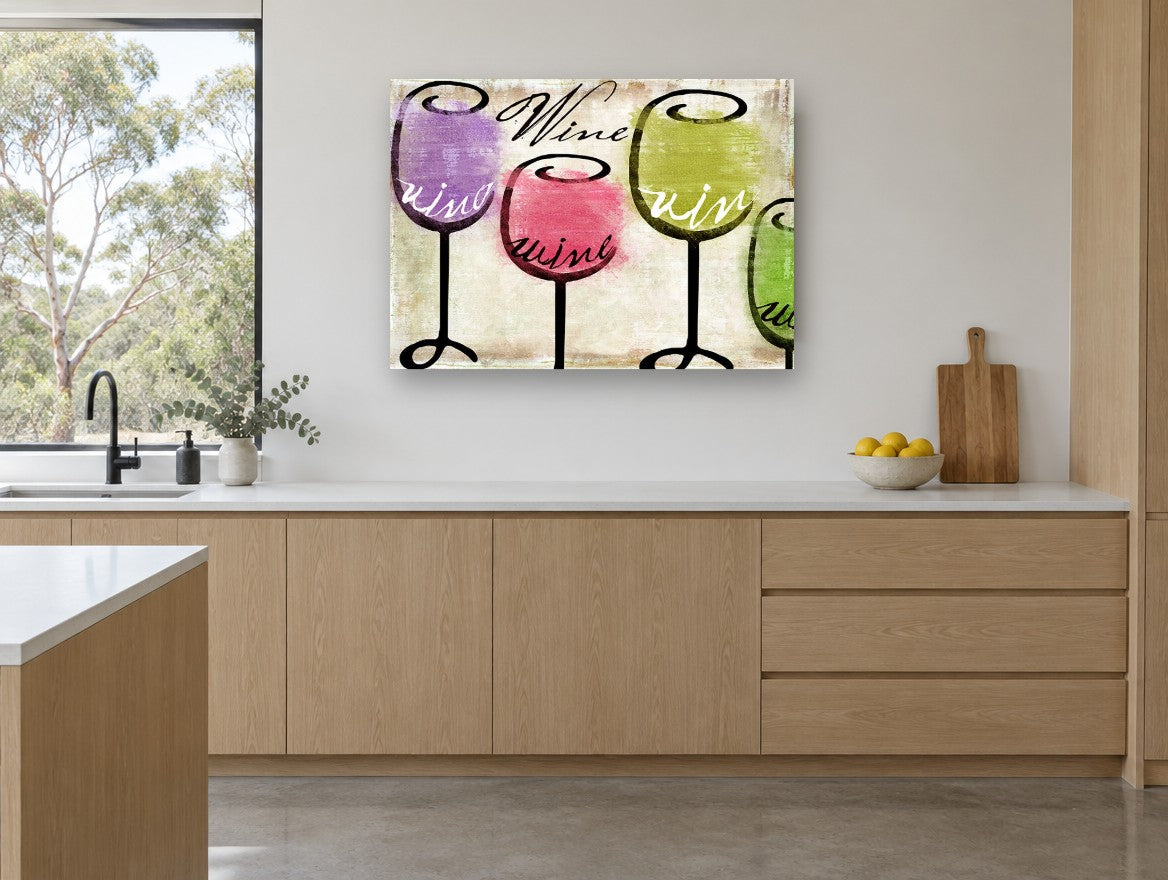 Four Glasses Tasting kitchen canvas print on the wall of a kitchen