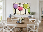 Four Glasses Tasting kitchen canvas print on the wall of a Hamptons dining room