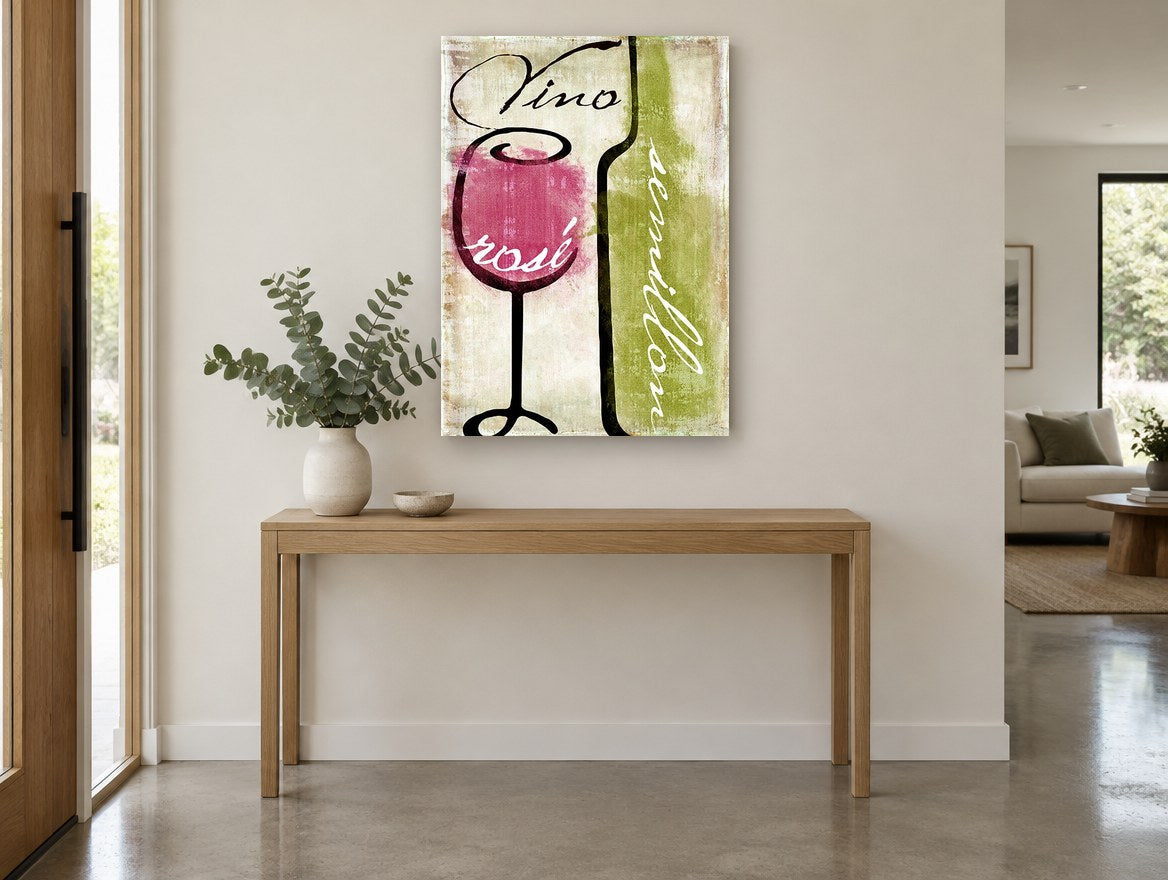 Rosé and Sémillon kitchen canvas print on the wall of a entry hall