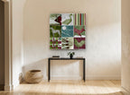 Winter Farm Patchwork landscape canvas print on the wall of a hallway