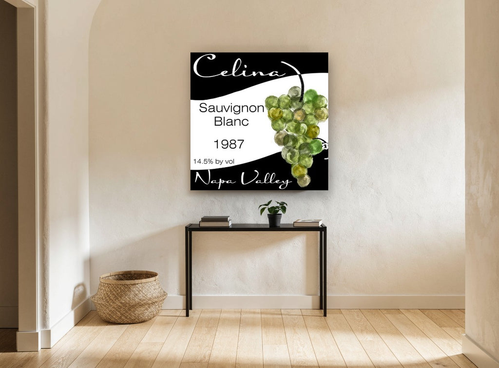 Celina Sauvignon Blanc kitchen canvas print on the wall of a hallway