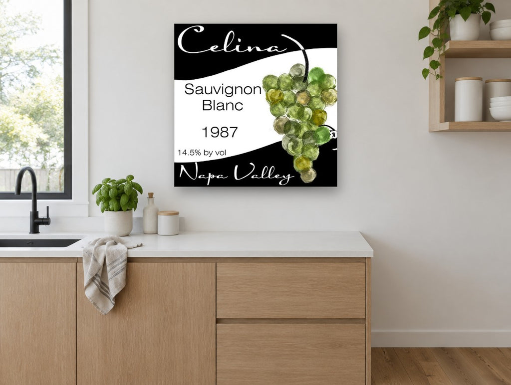 Celina Sauvignon Blanc kitchen canvas print on the wall of a kitchen