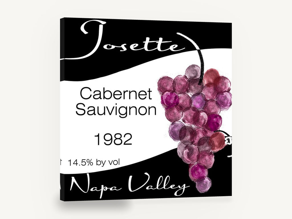 Napa Cabernet Label, cabernet sauvignon grapes wine label, kitchen canvas wall art print ready to hang