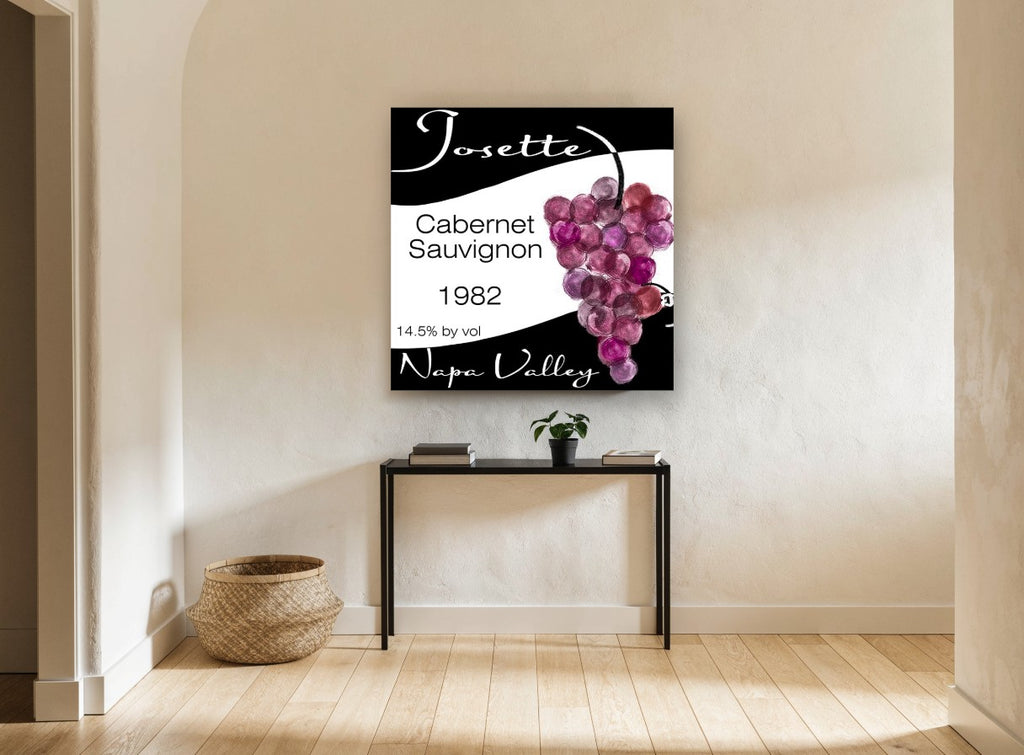 Napa Cabernet Label kitchen canvas print on the wall of a hallway