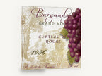 Burgundy Grand Vin, burgundy wine label grapes kitchen, kitchen canvas wall art print ready to hang