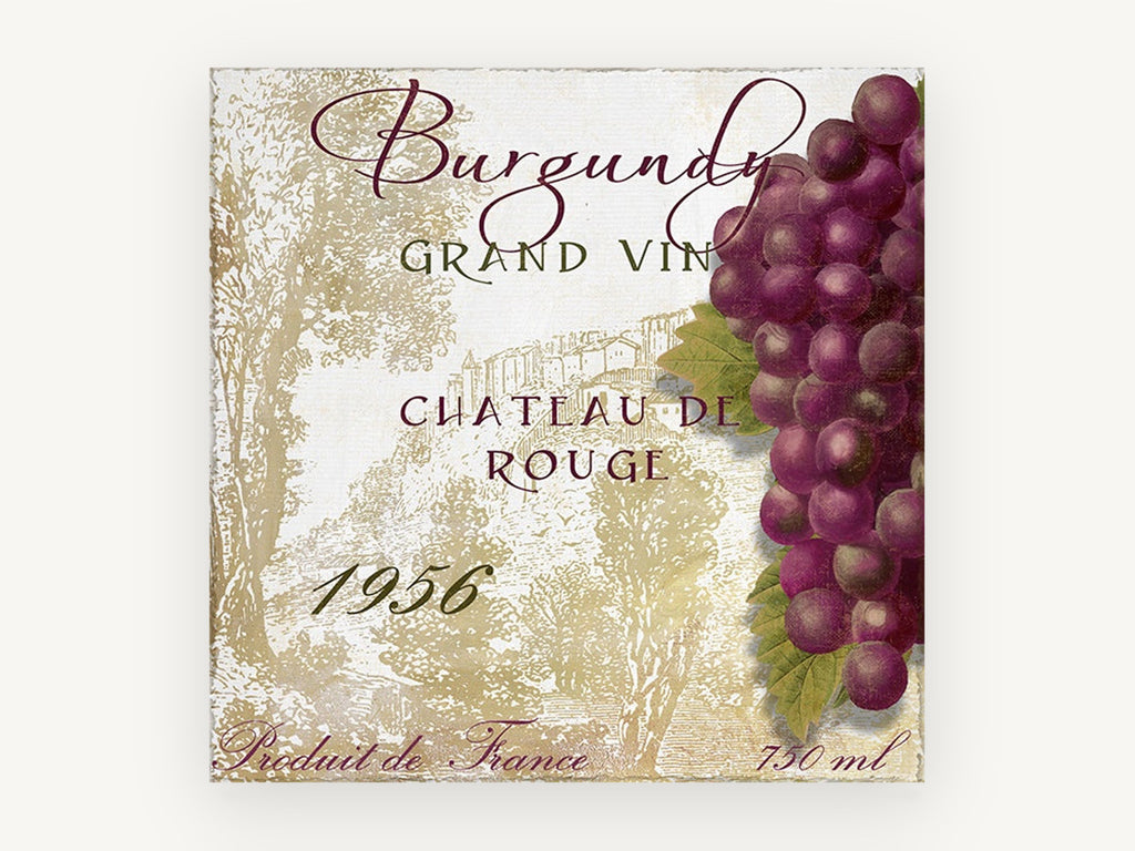 Burgundy Grand Vin, kitchen canvas wall art print, front view
