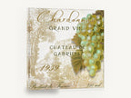 Chardonnay Grand Vin, chardonnay grapes vintage wine label, kitchen canvas wall art print ready to hang