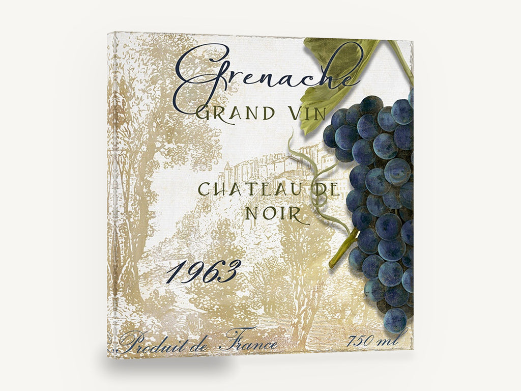 Grenache Vineyard Label, grenache grape wine label kitchen, kitchen canvas wall art print ready to hang