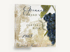 Grenache Vineyard Label, grenache grape wine label kitchen, kitchen canvas wall art print ready to hang