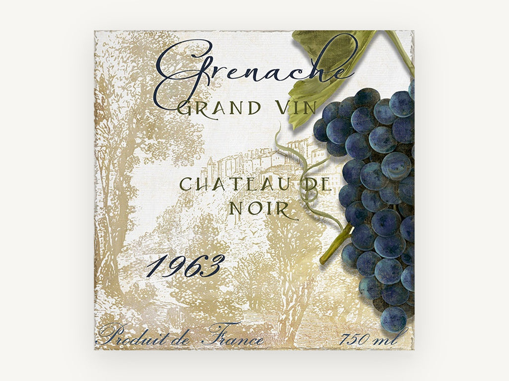 Grenache Vineyard Label, kitchen canvas wall art print, front view