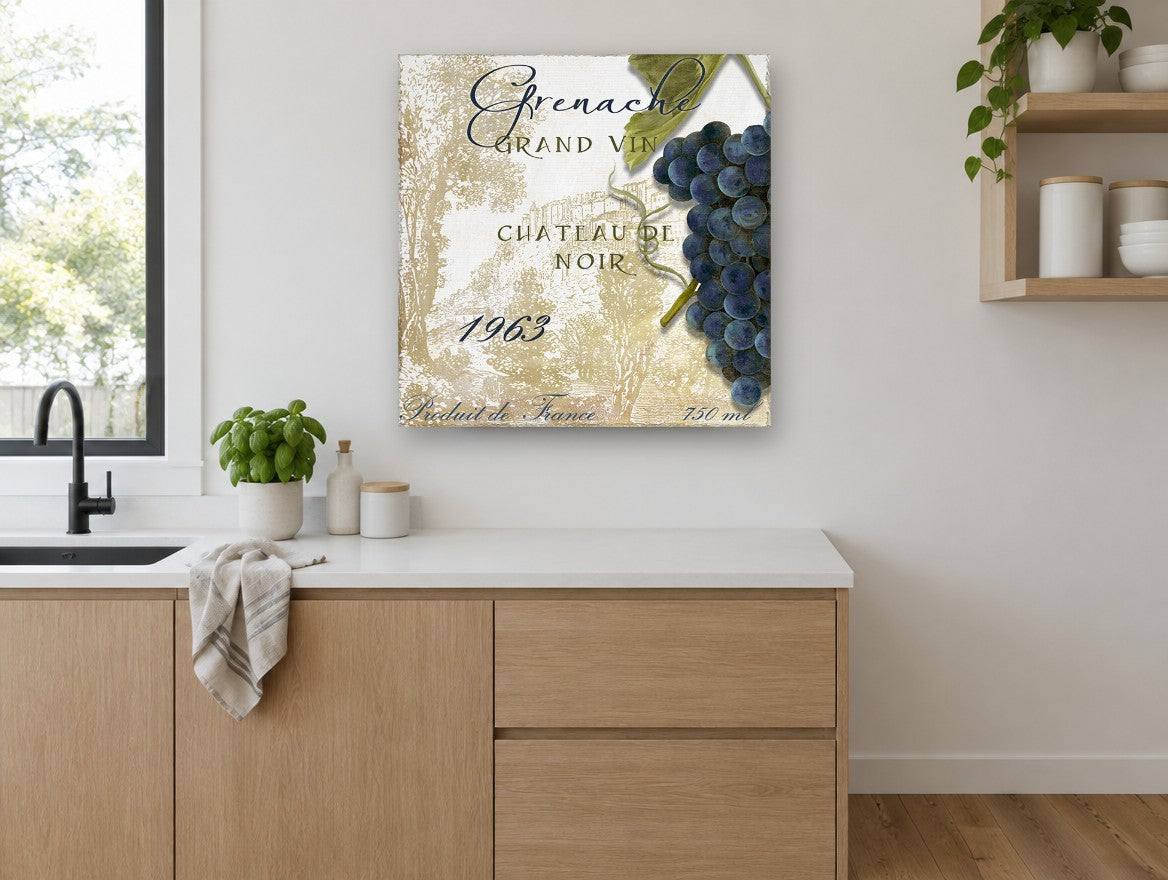 Grenache Vineyard Label kitchen canvas print on the wall of a kitchen