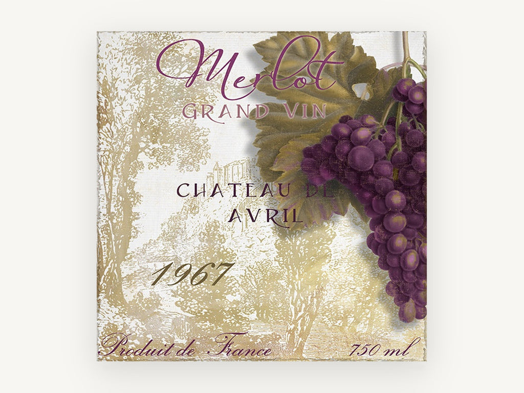 Merlot Grand Vin, kitchen canvas wall art print, front view