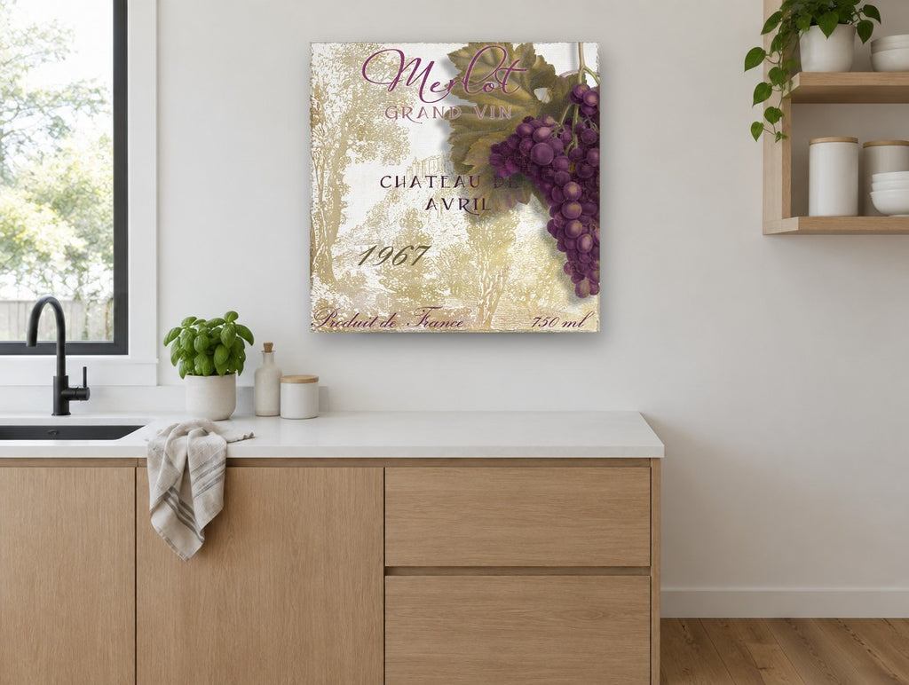 Merlot Grand Vin kitchen canvas print on the wall of a kitchen