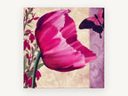 Magenta Poppy and Butterfly, floral canvas wall art print, front view