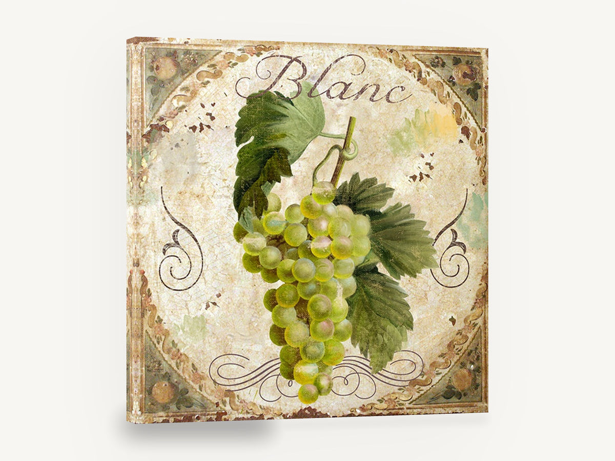 Blanc Grape Cluster, white grapes vintage wine kitchen, kitchen canvas wall art print ready to hang