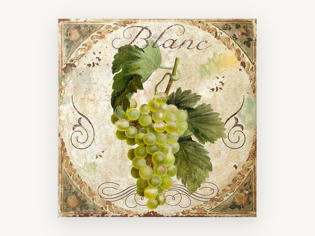 Blanc Grape Cluster, kitchen canvas wall art print, front view