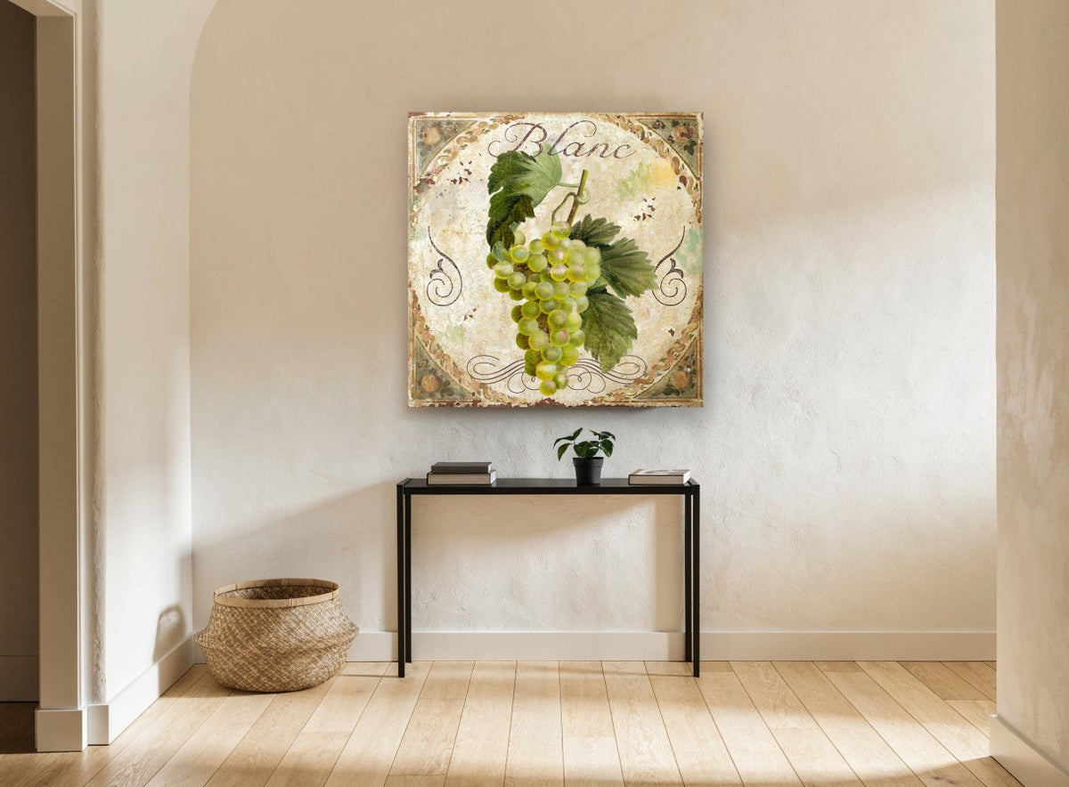 Blanc Grape Cluster kitchen canvas print on the wall of a hallway