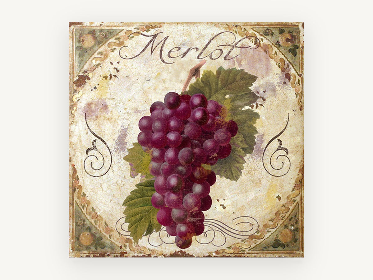 Merlot Grape Cluster, kitchen canvas wall art print, front view