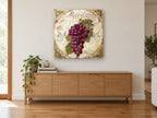 Merlot Grape Cluster kitchen canvas print on the wall of a living room above a sideboard